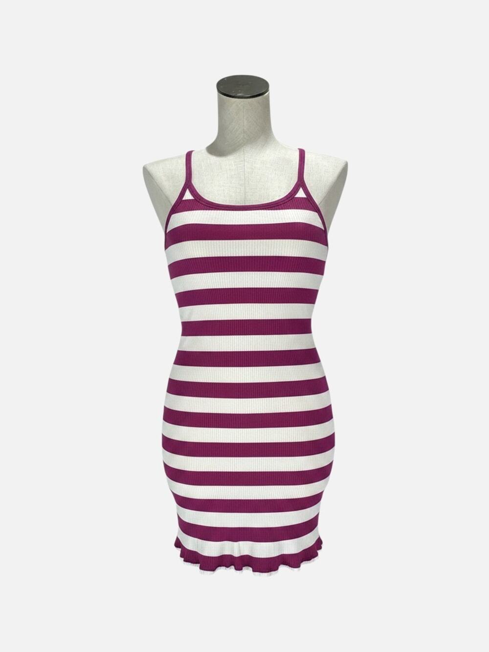 Vintage Y2K American Eagle Striped Tank Top L Purple White Ribbed 2000s Cami